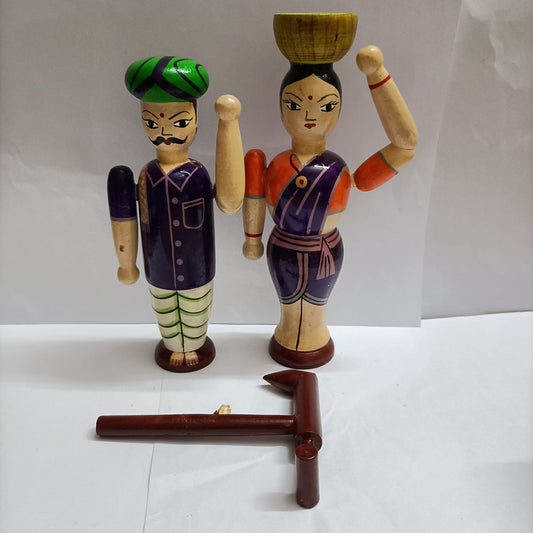 Wooden Farmer Couple