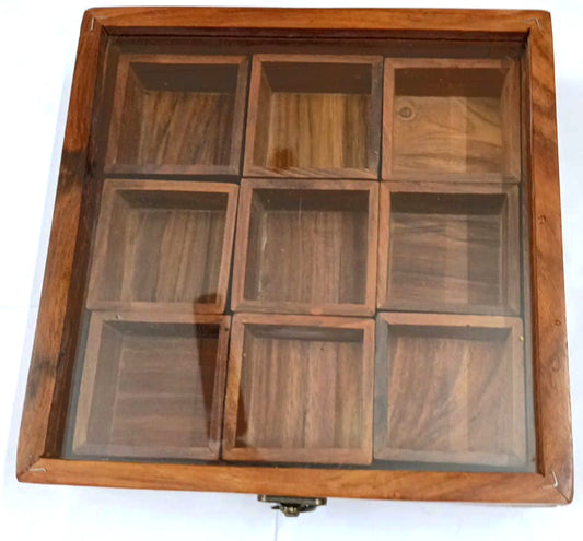 Wooden Masala And Dry Fruits Box With Glass Top