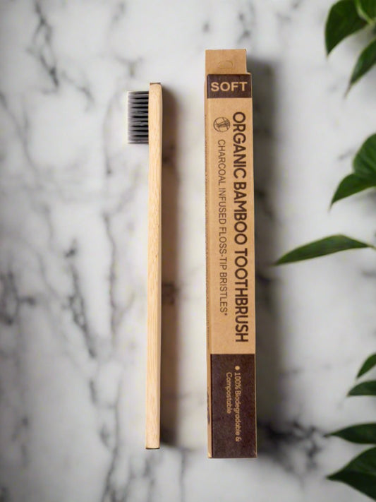 Eco-Friendly Bamboo Toothbrush with Soft C-Curve Handle & Charcoal Bristles – 190mm