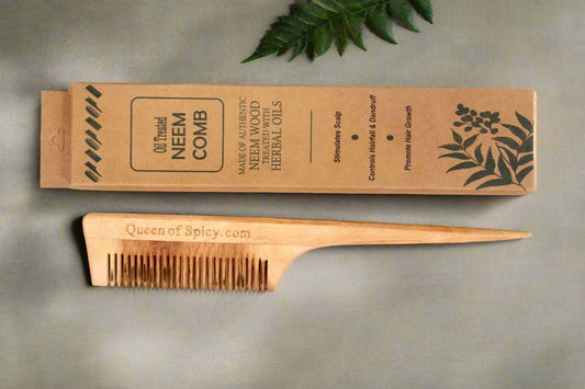 Neem Wood Tail Comb – Sustainable Hair Loosening & Scalp Care (9.75-inch)