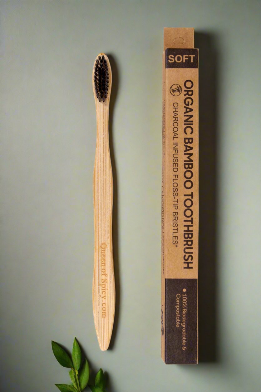 S-Curve Bamboo Toothbrush with Soft Charcoal Bristles – Comfortable Grip & Whitening Power