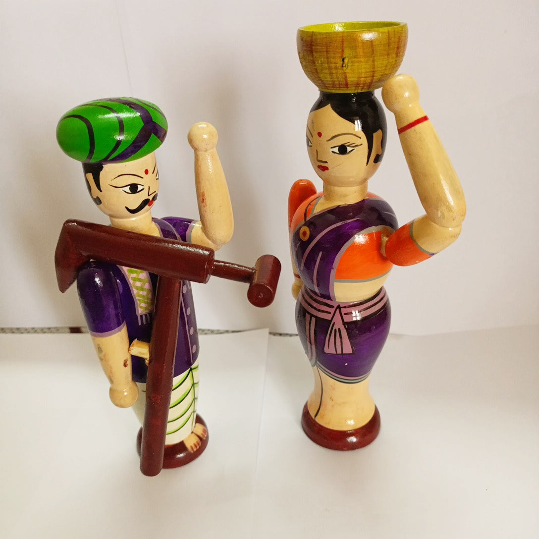 Wooden Farmer Couple